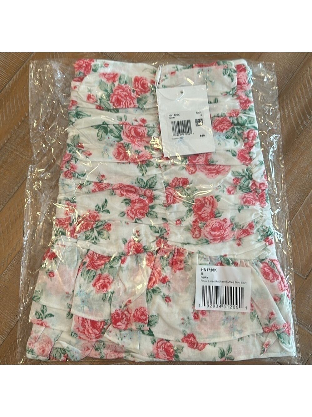 Endless Rose Revolve Linen Ruched Draped Ruffle Hem Mini Skirt - Picture 16 of 16